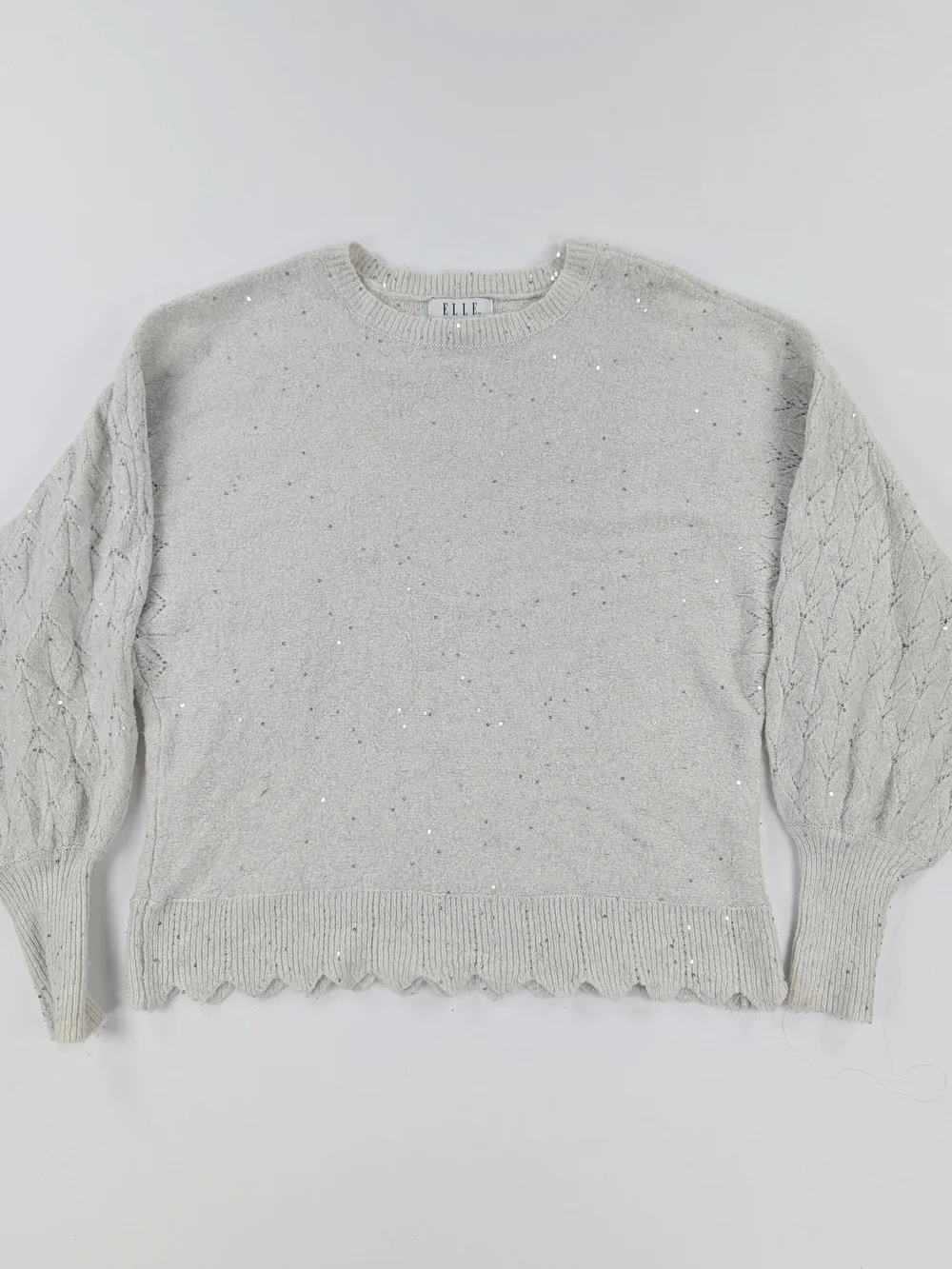 ELLE Light Gray Sparkle Cable-Sleeve Sweater
